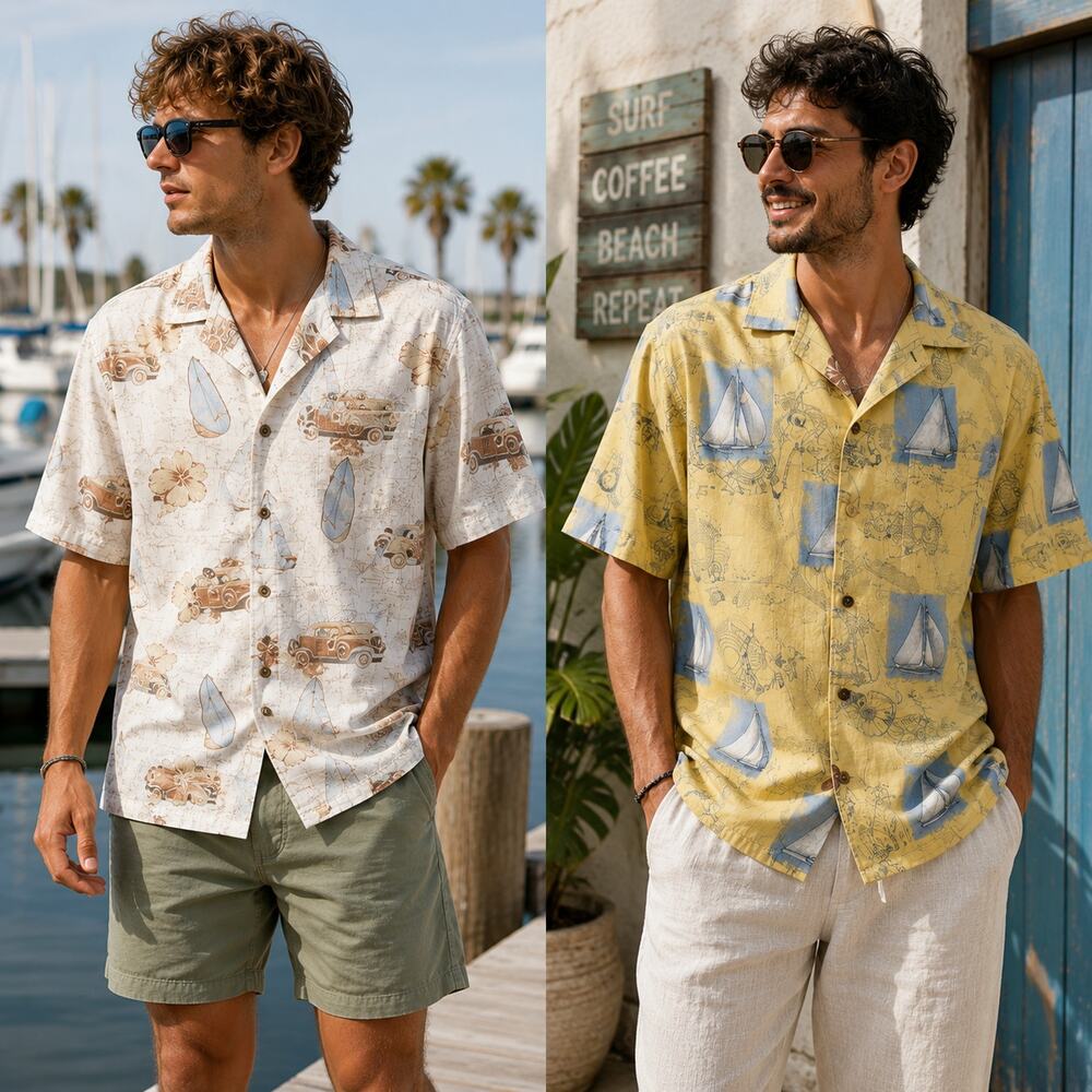 Lot 2 Vintage Puritan Men’s XL Woody Wagon And Nautical Print Button Front Shirt